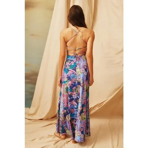 Agua Bendita x RTR Tropical Arista Maxi Dress Floral Open Back Sz L NWT - Picture 3 of 6